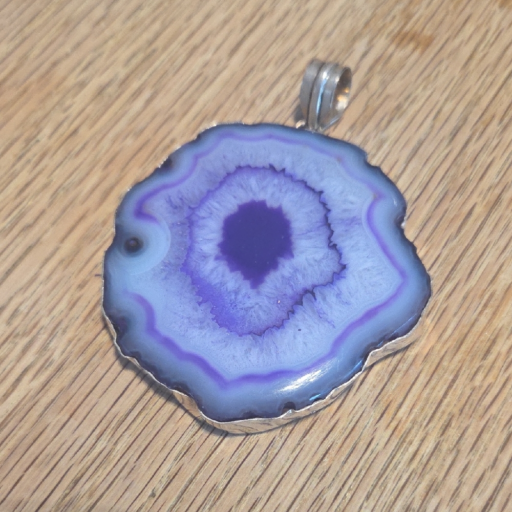 Silver Plate Purple Agate Slice Pendant